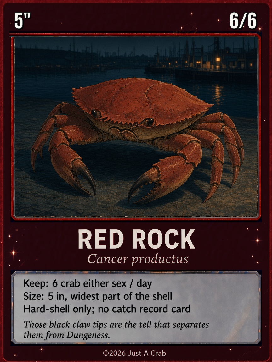 Red rock crab card: 5" minimum, Cancer productus