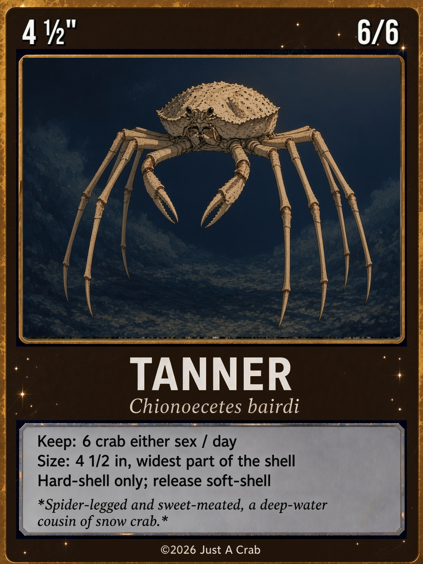 Tanner crab card: 4 ½" minimum, Chionoecetes bairdi